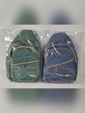 Set Of 2 Quilted Crossbody Sling Bags - Green and Blue